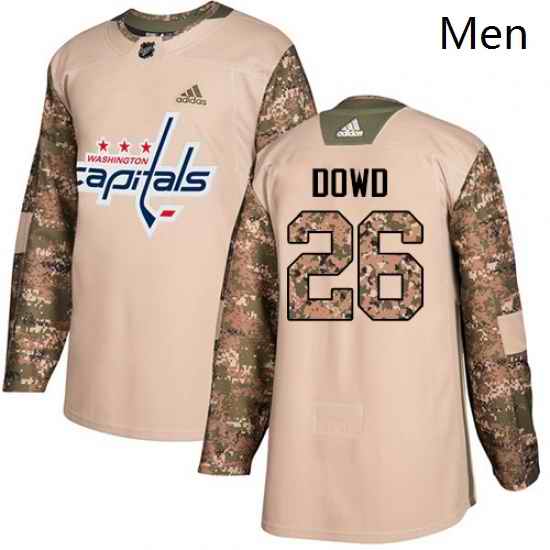 Mens Adidas Washington Capitals 26 Nic Dowd Authentic Camo Veterans Day Practice NHL Jersey